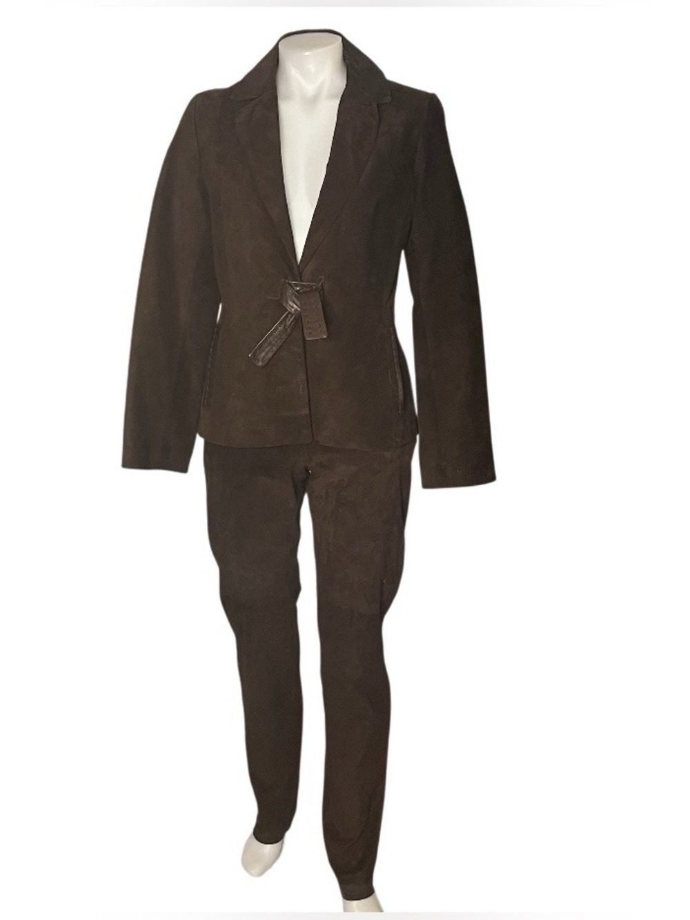 DANIER Canada Brown Suede Pantsuit High Rise Leather Trim VINTAGE